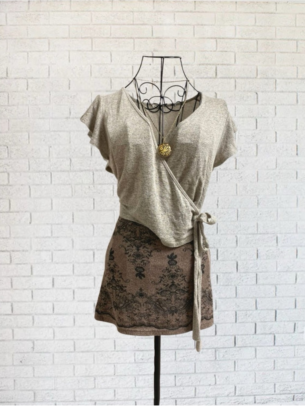 Shirt Wrap Crop Top Ruffle V-Neck Cottage Boho Caution To The Wind Medium Gray